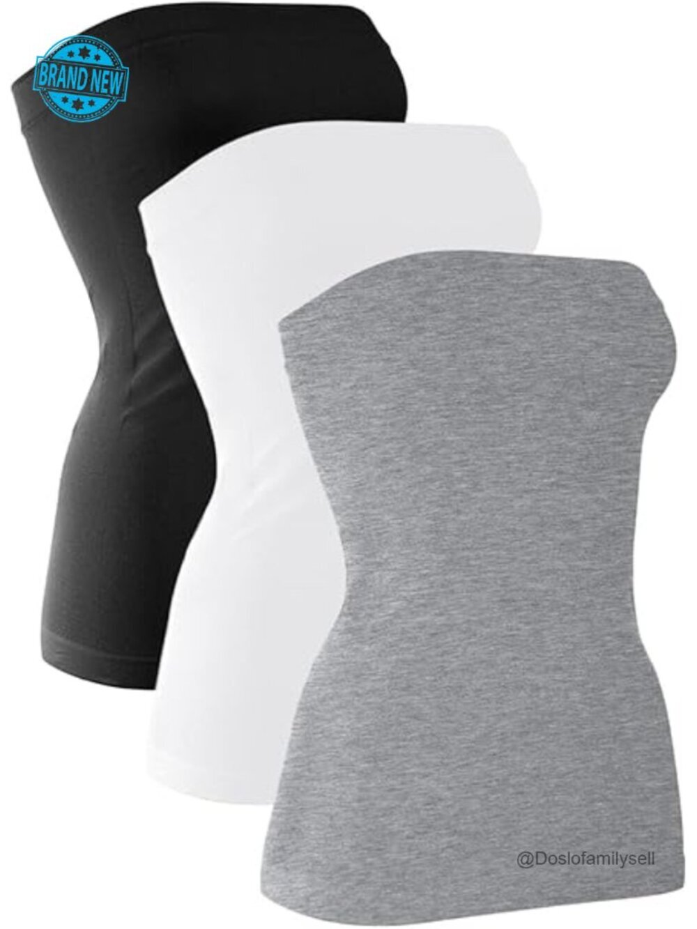 3 Pack Women's Strapless Cotton Long Tube Top Bandeau Tanks